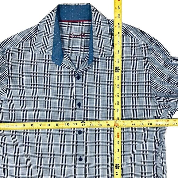 Tasso Elba Blue Plaid Buttons Down Long Sleeve Flip Cuff  Sz M (15-151/2) Shirt - Picture 8 of 10